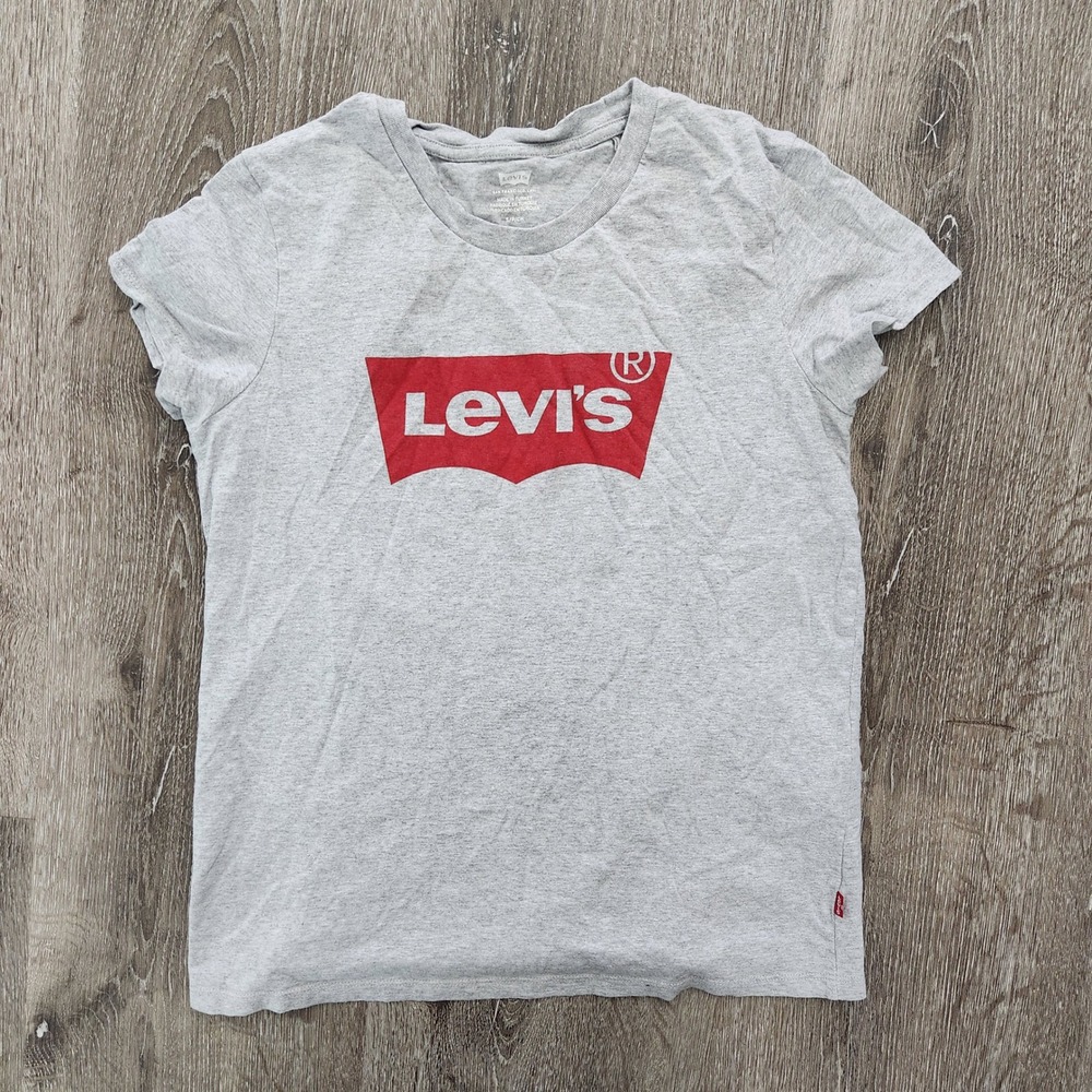 Levis Kids Grey Heather Short Sleeve Batwing Logo Graphic T-Shirt Size S